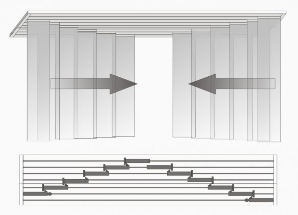 Panel glide system 7 runs, rails coupled Panel glide system 7 runs, rails coupled